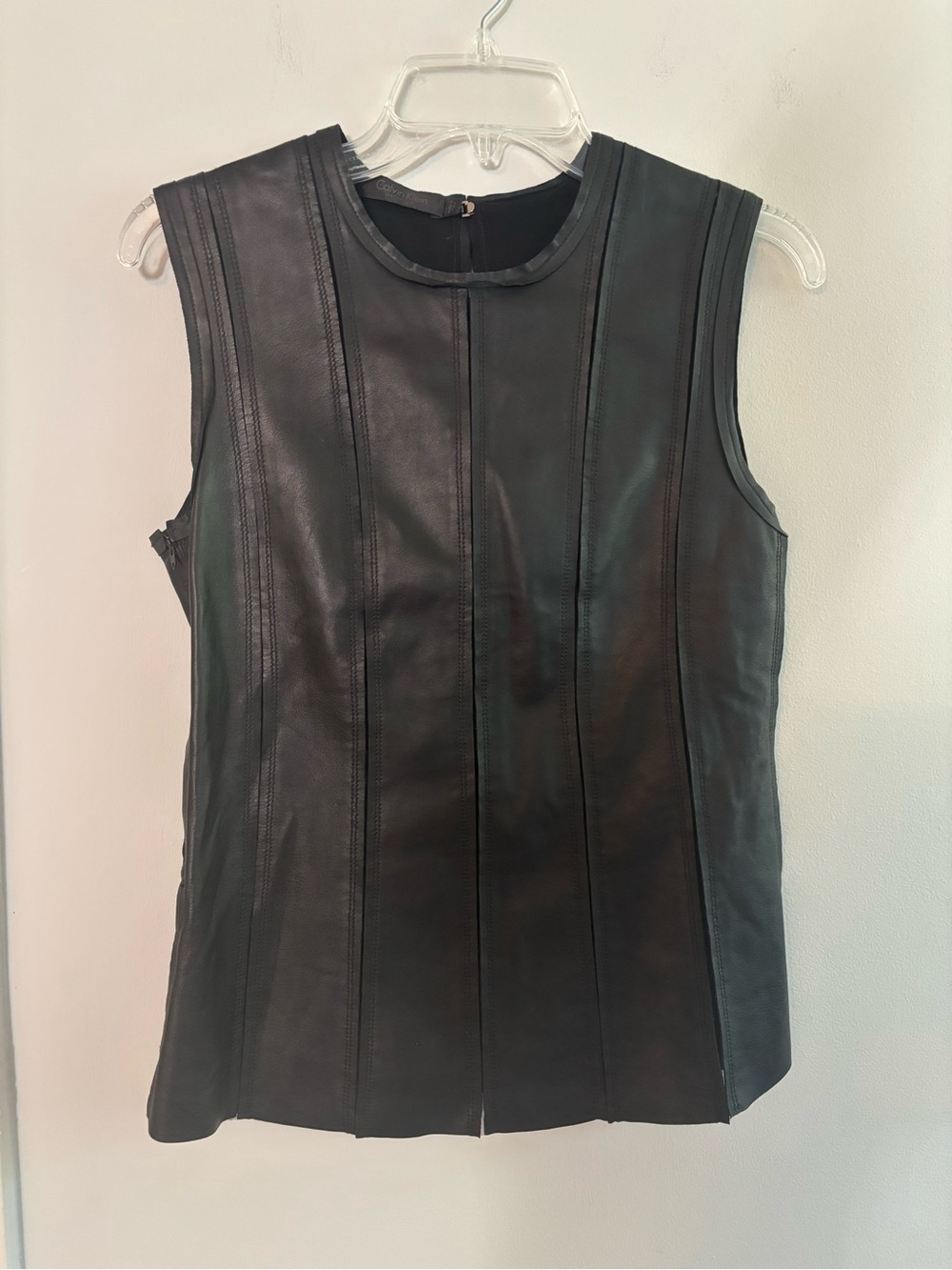 Calvin Klein Collection rare 2017 leather/silk paneled sleeveless top
